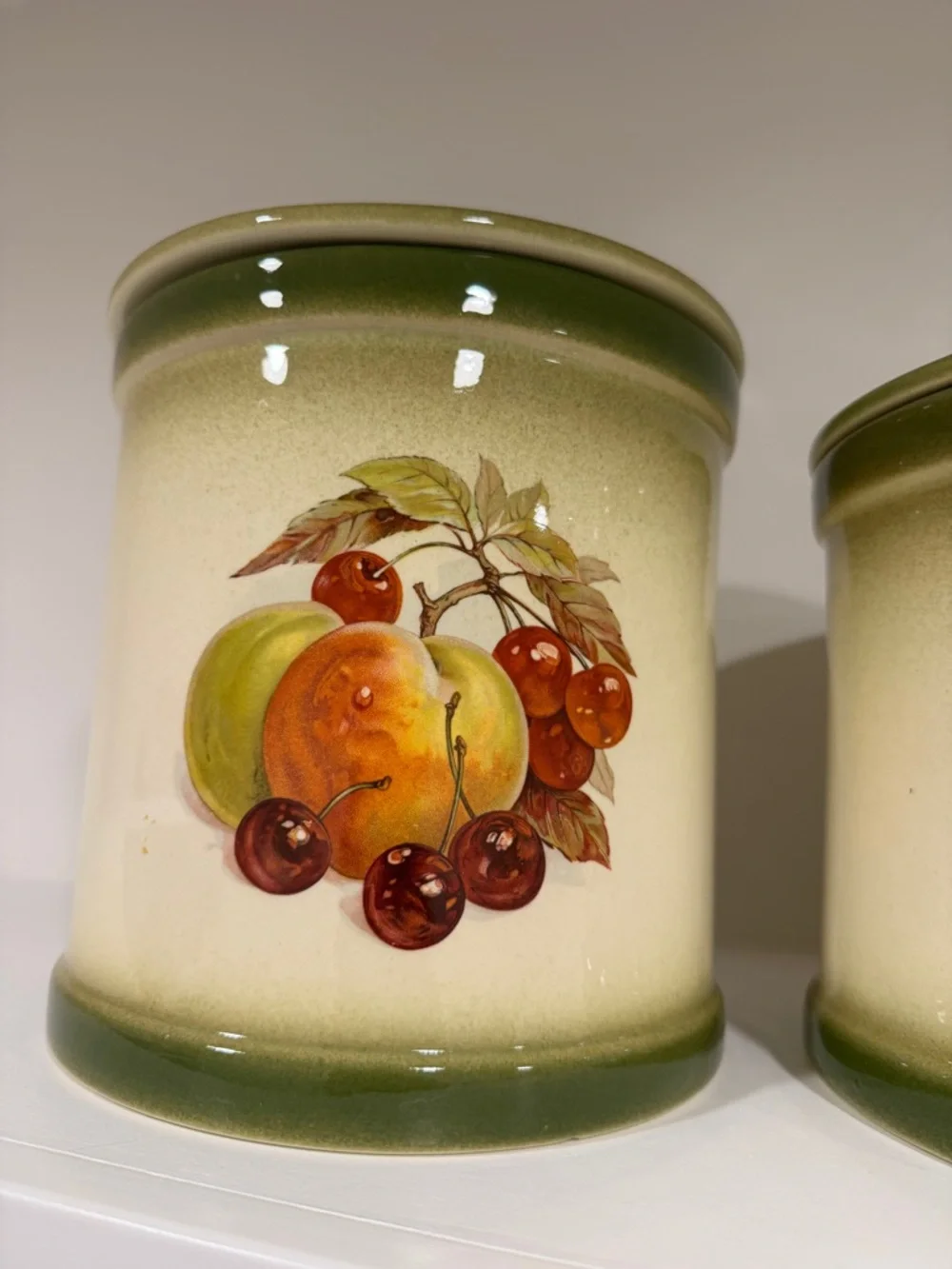 Vintage‎ Ceramic Fruit Canister Set Green Ombre Farmhouse Kitchen